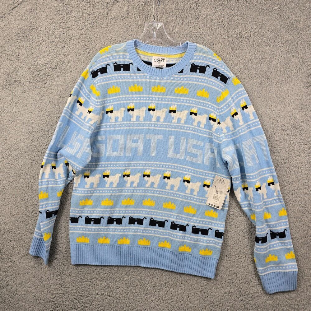 NWT Goat USA Men's Blue/White OG Sweater All Over Print Size Medium